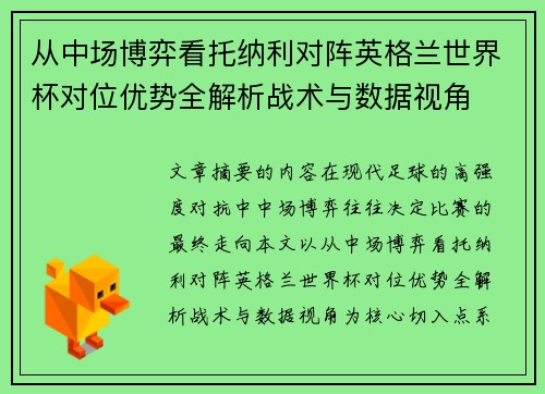 从中场博弈看托纳利对阵英格兰世界杯对位优势全解析战术与数据视角