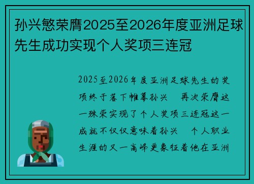 孙兴慜荣膺2025至2026年度亚洲足球先生成功实现个人奖项三连冠
